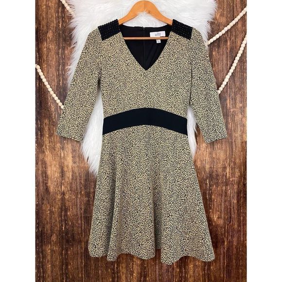 Badgley Mischka | Gold Fit n Flare Dress - Picture 1 of 7